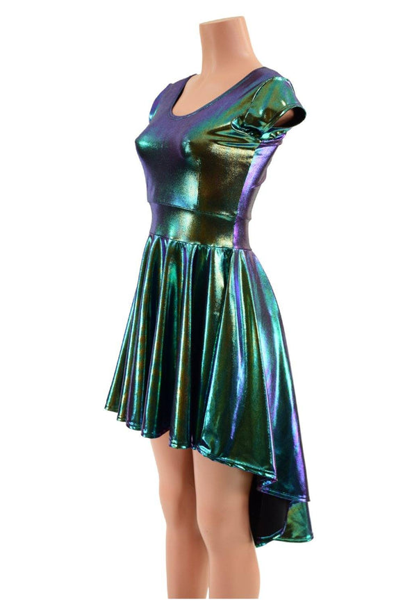 Cap Sleeve Hi Lo Skater Dress in Scarab - Coquetry Clothing
