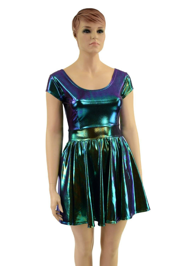 Cap Sleeve Pocket Skater Dress in Scarab - Coquetry Clothing