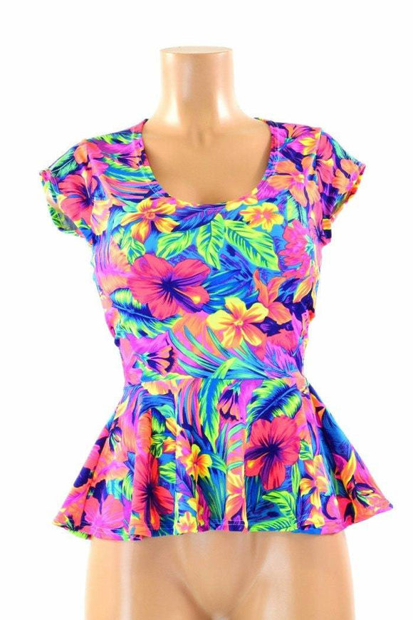 Cap Sleeve Scoop Neck Peplum Top - Coquetry Clothing