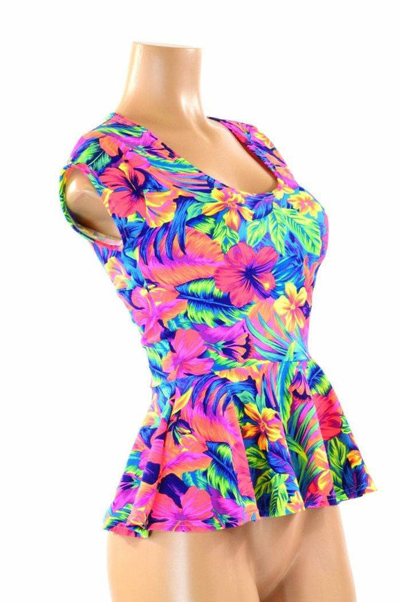 Cap Sleeve Scoop Neck Peplum Top - Coquetry Clothing