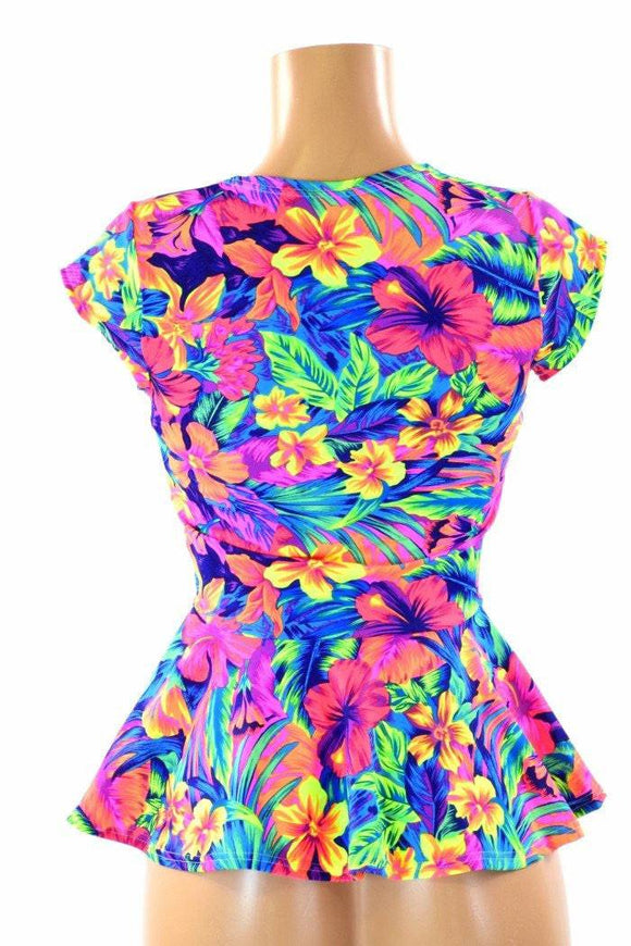 Cap Sleeve Scoop Neck Peplum Top - Coquetry Clothing