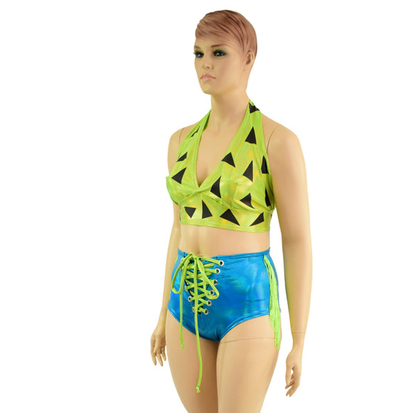 Cavegirl Halter Top and Fringe Shorts Set - Coquetry Clothing