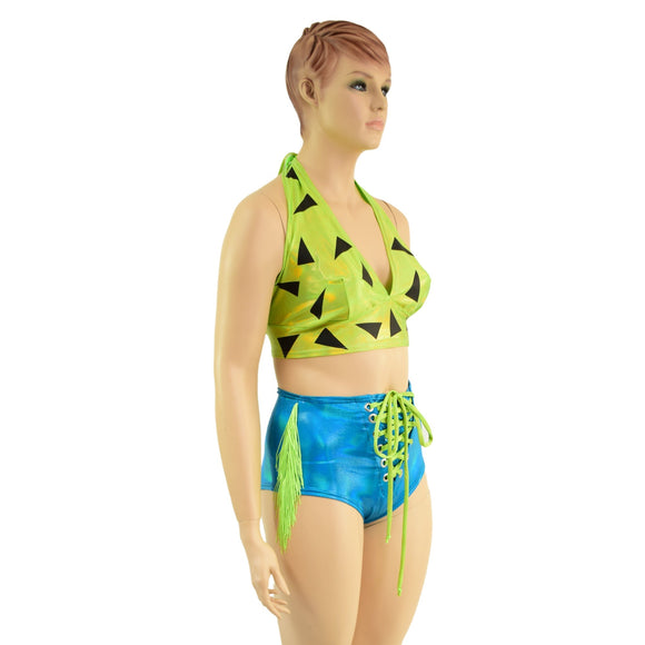 Cavegirl Halter Top and Fringe Shorts Set - Coquetry Clothing