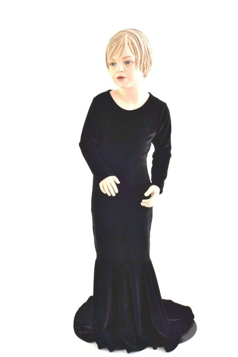 Girls Black Velvet Morticia Gown - Coquetry Clothing