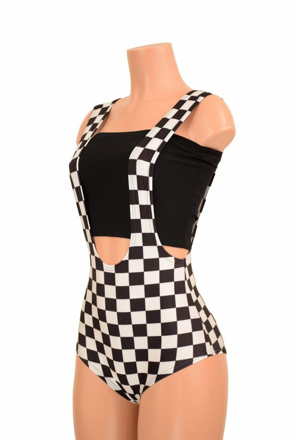 Check Print Suspender Romper - Coquetry Clothing