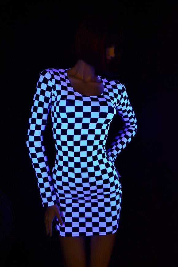 Checkered Long Sleeve Dress - Coquetry Clothing