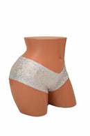 Cheeky Booty Shorts in Silver on White Shattered Glass - Coquetry Clothing