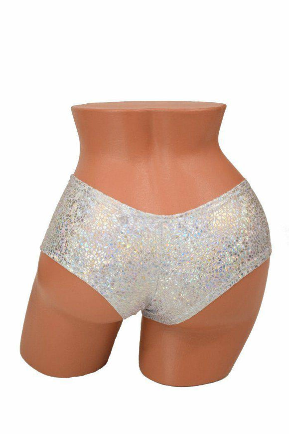 Cheeky Booty Shorts in Silver on White Shattered Glass - Coquetry Clothing