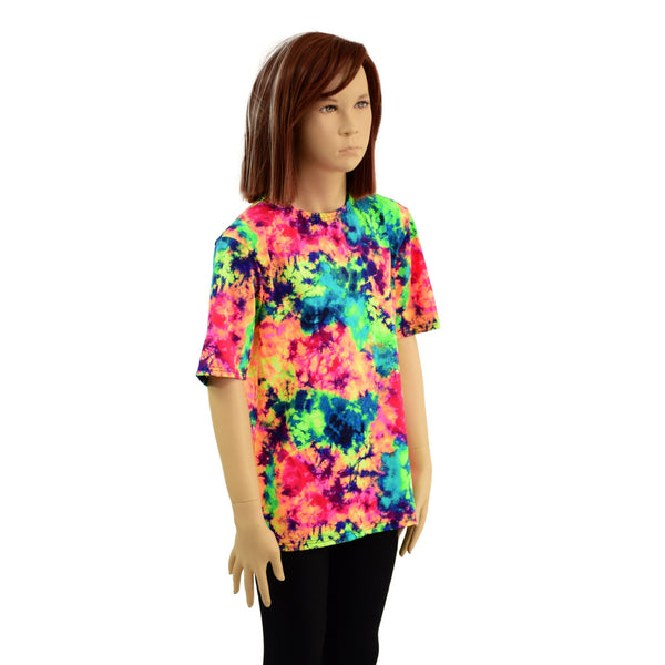 Childrens UV Glow Acid Splash Shirt with Tee Sleeves - 4
