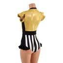 Circus Stripes and Gold Holographic Flip Sleeve Paneled Romper - Coquetry Clothing