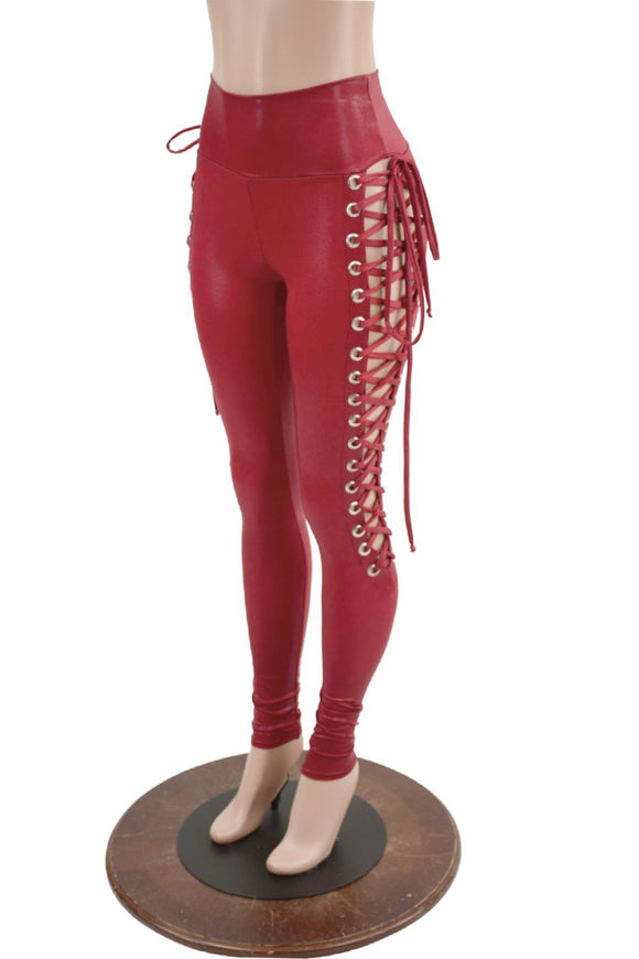 Coagulant Red Lace Up Leggings - Coquetry Clothing