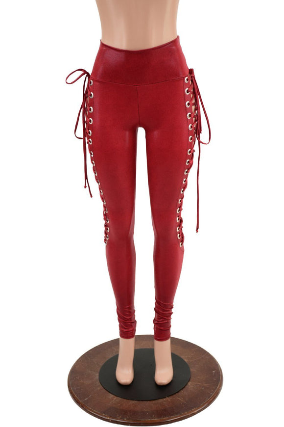 Coagulant Red Lace Up Leggings - Coquetry Clothing