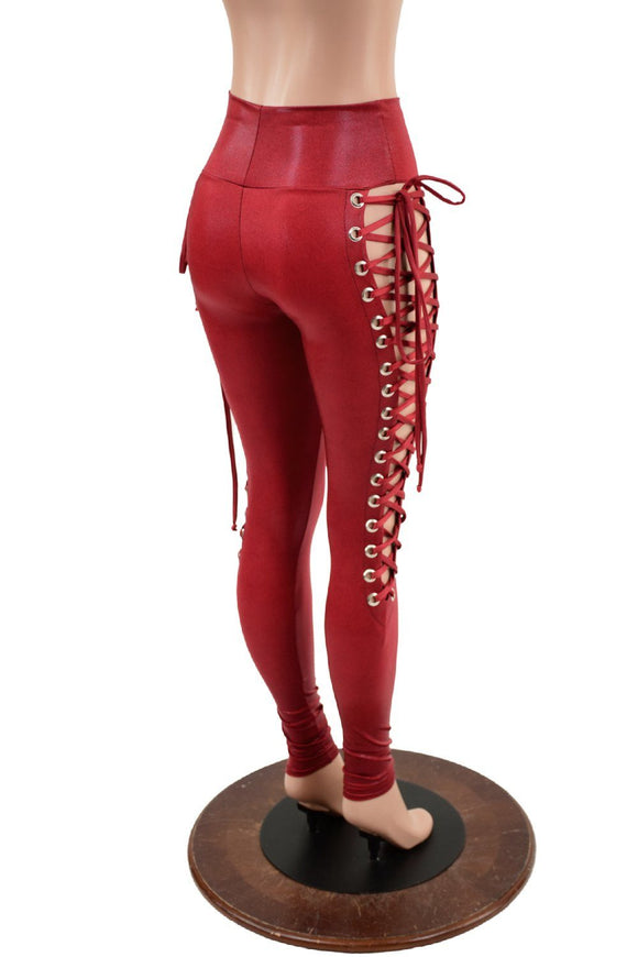 Coagulant Red Lace Up Leggings - Coquetry Clothing