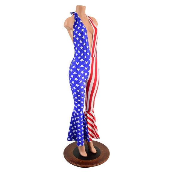 Color Split Bell Bottom Catsuit with Josie Neckline - Coquetry Clothing