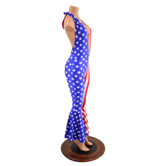 Color Split Bell Bottom Catsuit with Josie Neckline - Coquetry Clothing
