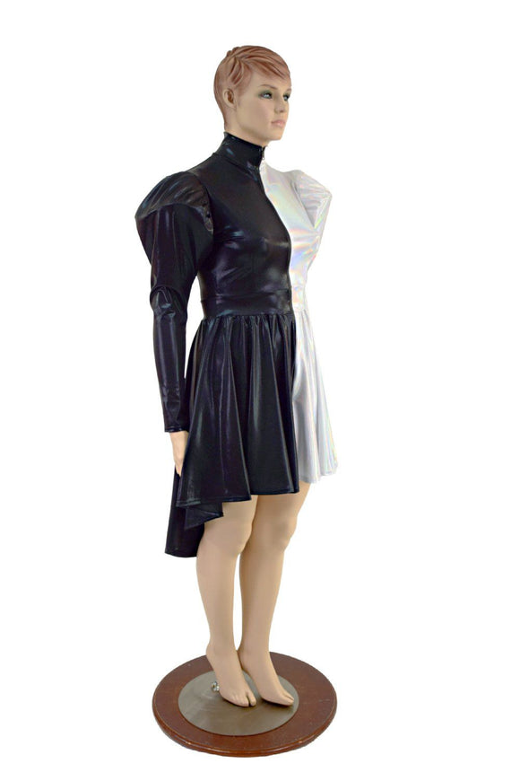Color Split Hi Lo Dress with Full Separating Front Zipper - Coquetry Clothing