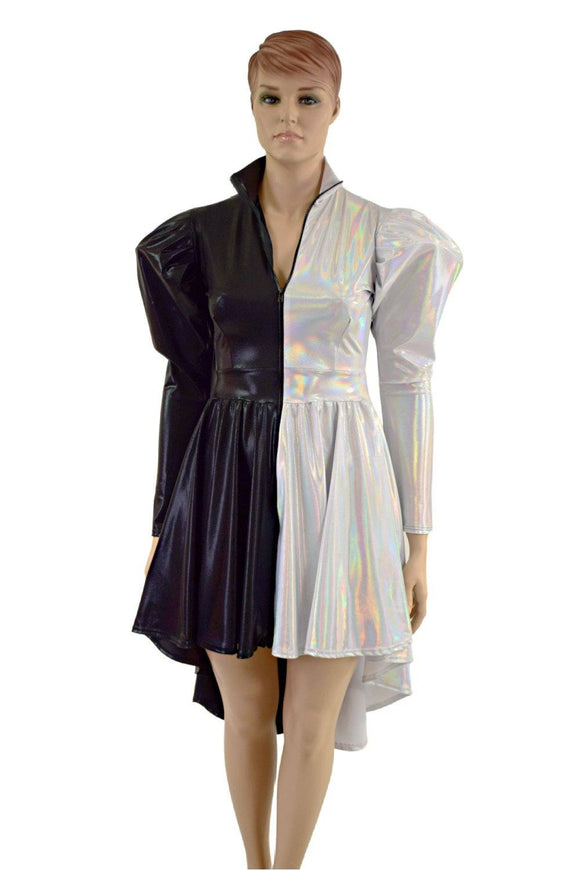 Color Split Hi Lo Dress with Full Separating Front Zipper - Coquetry Clothing