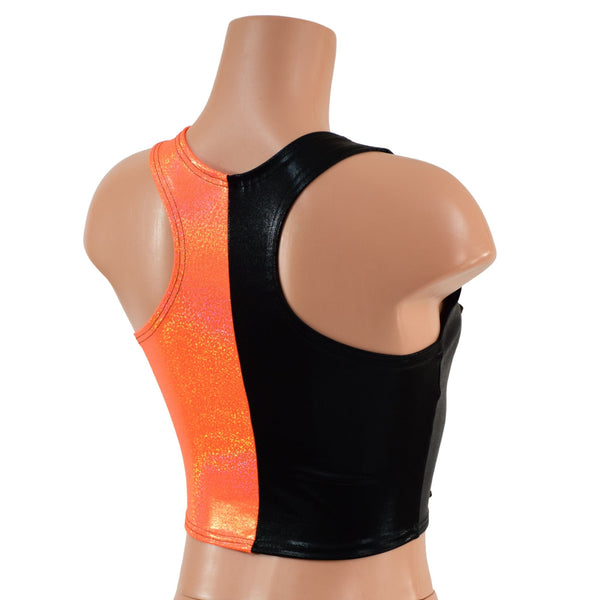 Color Split Lace up Racerback Crop Top - 3