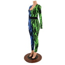 Color Split Neon Lightning Catsuit with Waistband - Coquetry Clothing