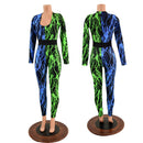 Color Split Neon Lightning Catsuit with Waistband - Coquetry Clothing
