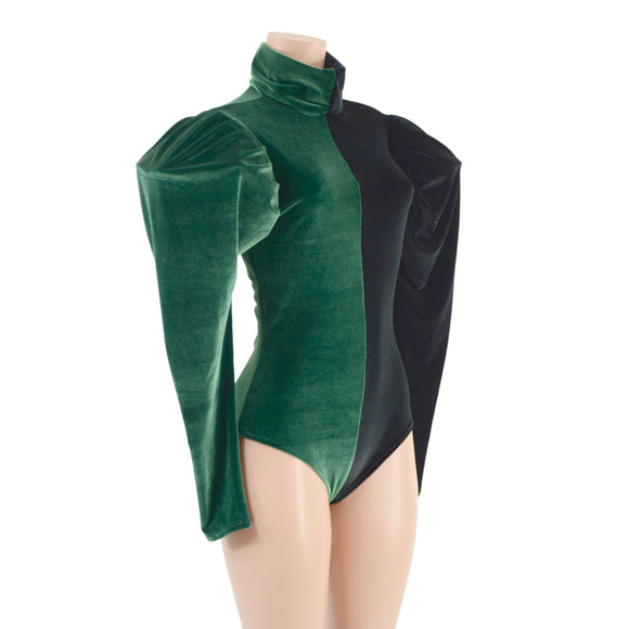 Color Split Velvet Romper with Victoria Sleeves - Coquetry Clothing