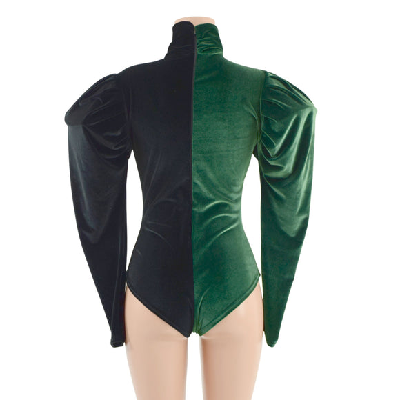 Color Split Velvet Romper with Victoria Sleeves - Coquetry Clothing