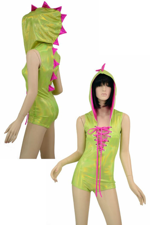 Green & Pink Lace Up Dragon Romper - Coquetry Clothing