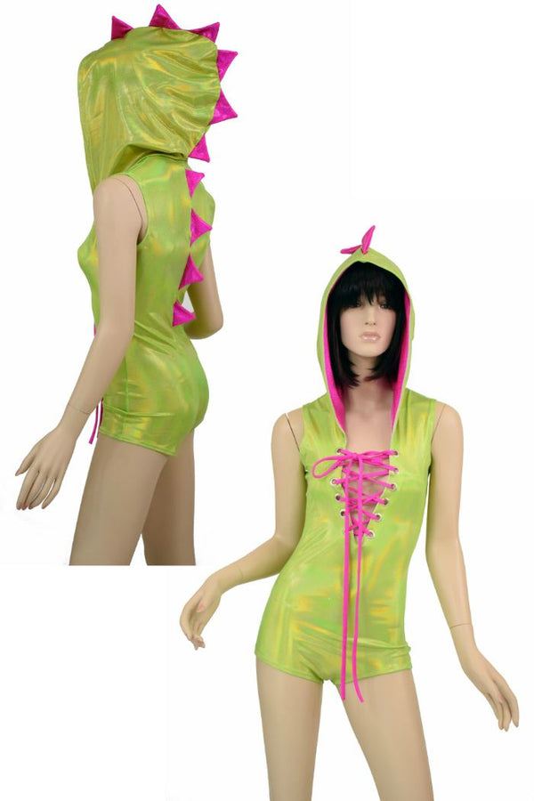 Green & Pink Lace Up Dragon Romper - 1