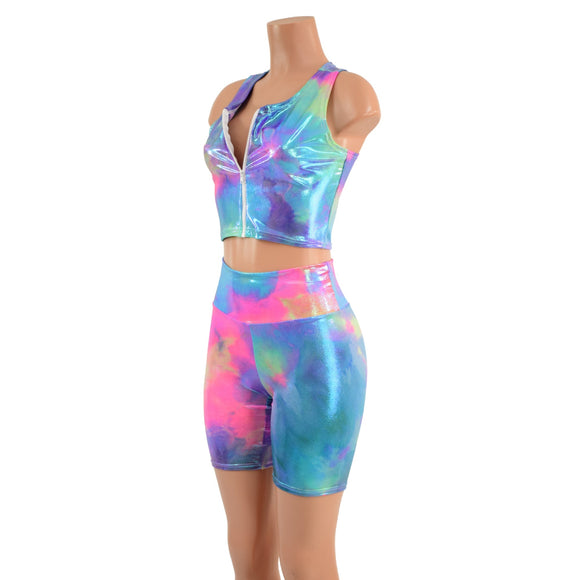 Cotton Candy Bike Shorts & Racerback Crop Top Set - Coquetry Clothing