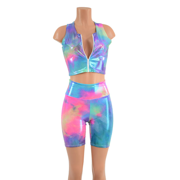 Cotton Candy Bike Shorts & Racerback Crop Top Set - Coquetry Clothing