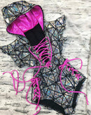 Cracked Tiles Neon and Holo Romper - Coquetry Clothing
