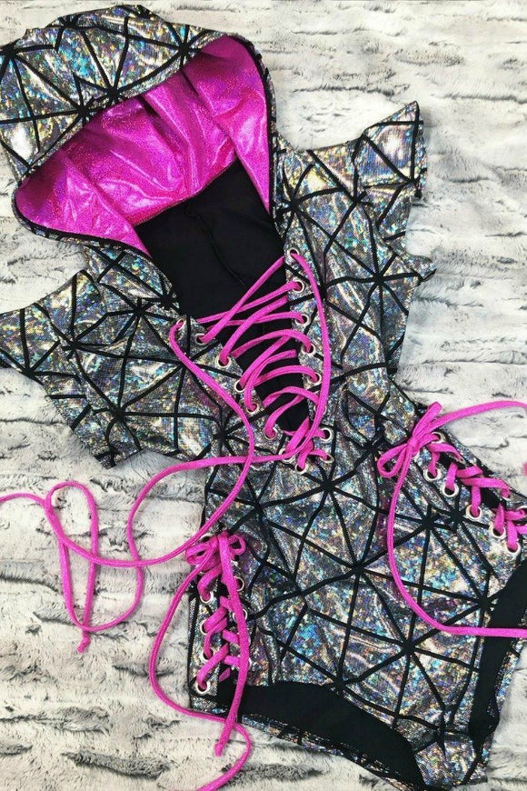 Cracked Tiles Neon and Holo Romper - Coquetry Clothing