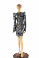 Cracked Tiles Sharp Shoulder Dress - Coquetry Clothing