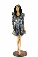 Cracked Tiles Sharp Shoulder Skater Dress - Coquetry Clothing