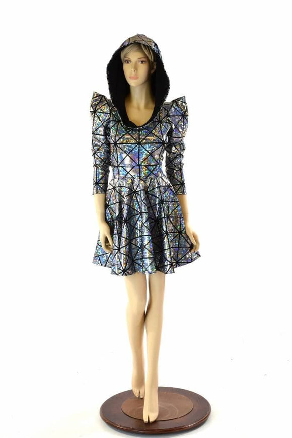 Cracked Tiles Sharp Shoulder Skater Dress - Coquetry Clothing