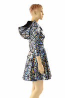 Cracked Tiles Sharp Shoulder Skater Dress - Coquetry Clothing