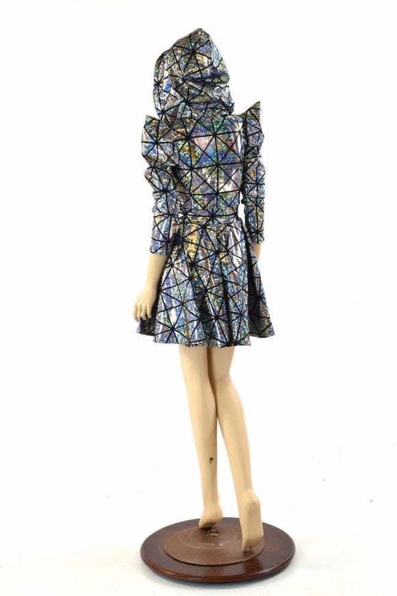 Cracked Tiles Sharp Shoulder Skater Dress - Coquetry Clothing