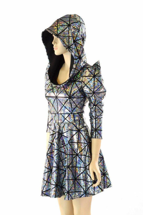 Cracked Tiles Sharp Shoulder Skater Dress - Coquetry Clothing