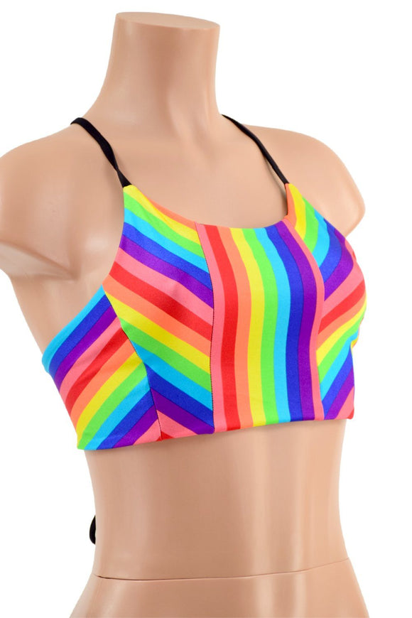 Criss Cross Back Halter Top in Rainbow Stripe - Coquetry Clothing