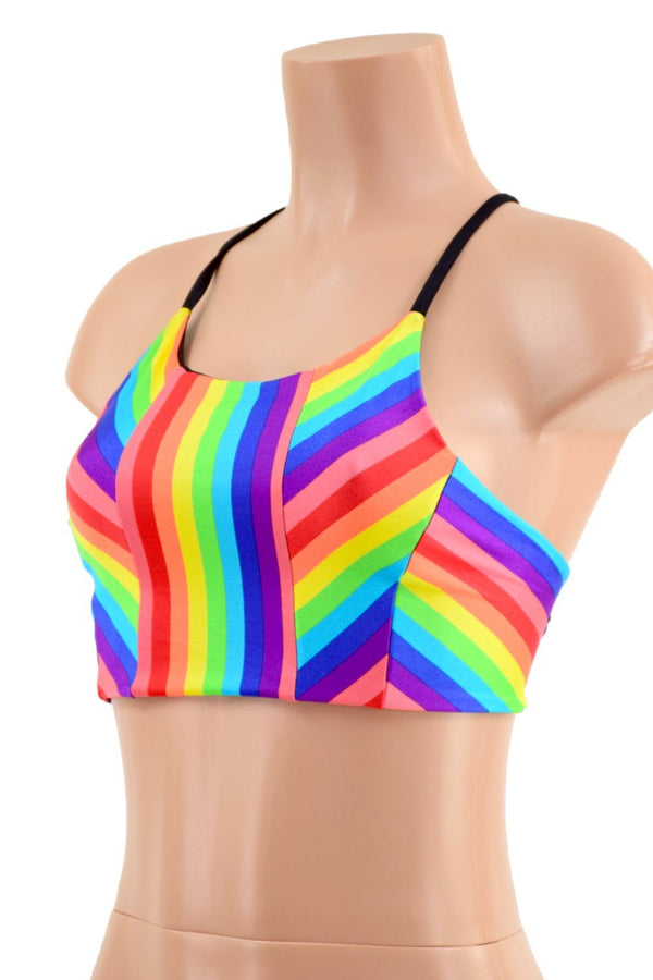 Criss Cross Back Halter Top in Rainbow Stripe - 1