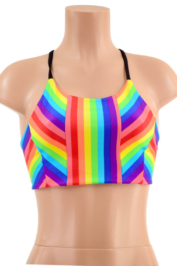 Criss Cross Back Halter Top in Rainbow Stripe - 3