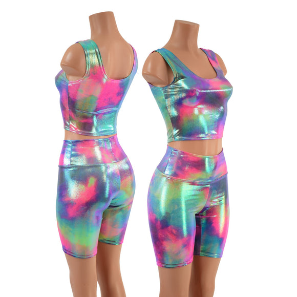 Crop Tank and Bike Shorts Set in Cotton Candy - Coquetry Clothing