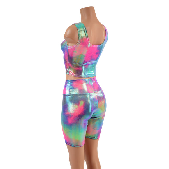 Crop Tank and Bike Shorts Set in Cotton Candy - Coquetry Clothing