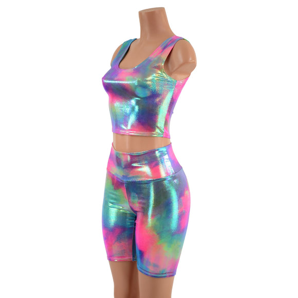Crop Tank and Bike Shorts Set in Cotton Candy - Coquetry Clothing