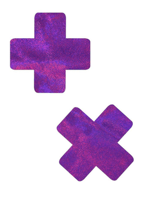 Purple Holographic Cross Pasties - Coquetry Clothing