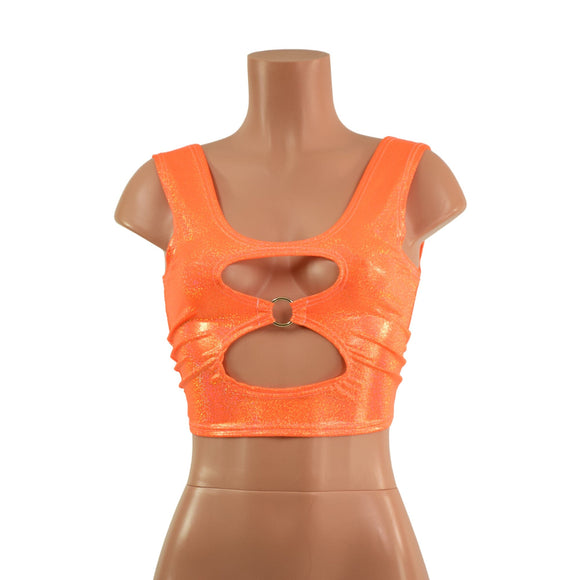 Cutout O - Ring Crop Tank in Neon Orange Sparkly Jewel - Coquetry Clothing