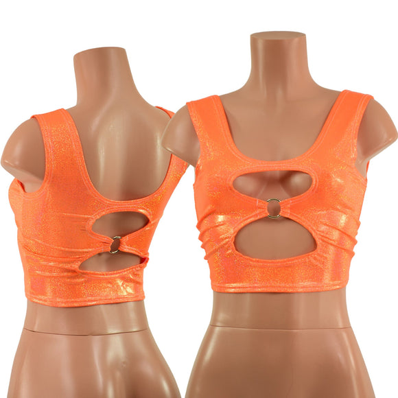 Cutout O - Ring Crop Tank in Neon Orange Sparkly Jewel - Coquetry Clothing