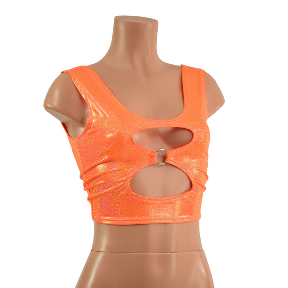 Cutout O - Ring Crop Tank in Neon Orange Sparkly Jewel - Coquetry Clothing