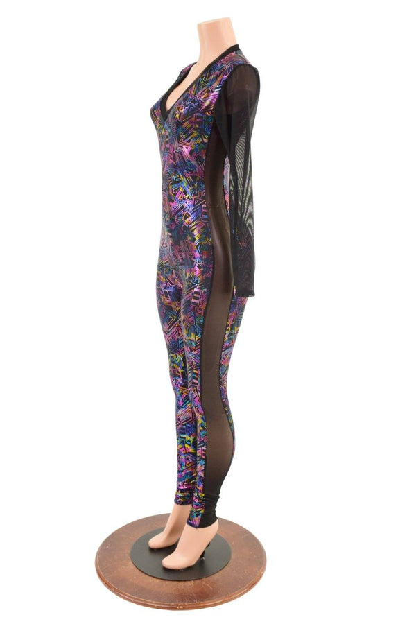 Cyberspace Catsuit with Mesh Sleeves & Side Panels - 3