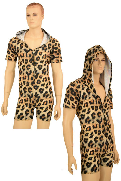 Mens Zipper Front Leopard Romper - Coquetry Clothing